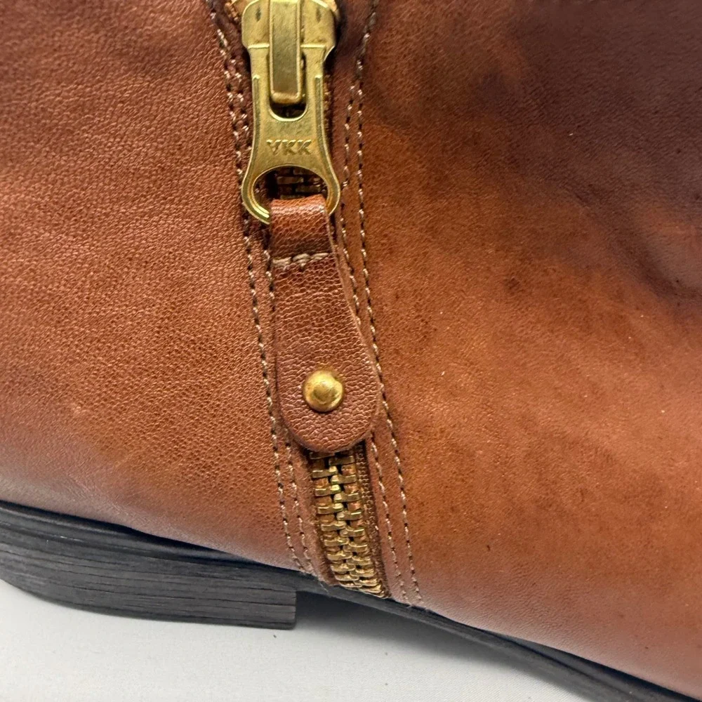 Eric Michael Womens Tan Leather Ankle Boots Handmade in Spain Size 39 Low Heel